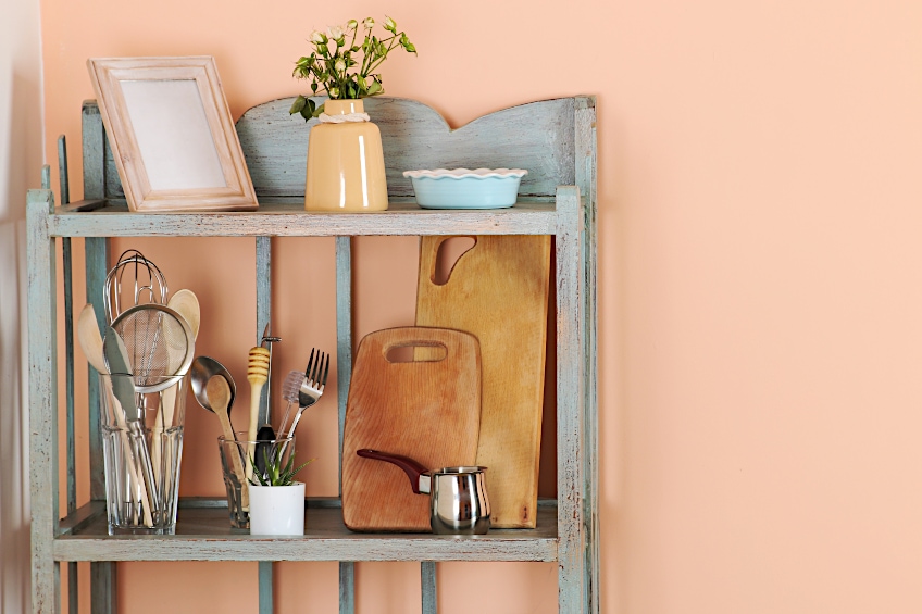 Peach and Blue-Gray Kitchen