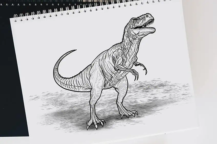 Download A Drawing Of A T - Rex With Its Mouth Open | Wallpapers.com