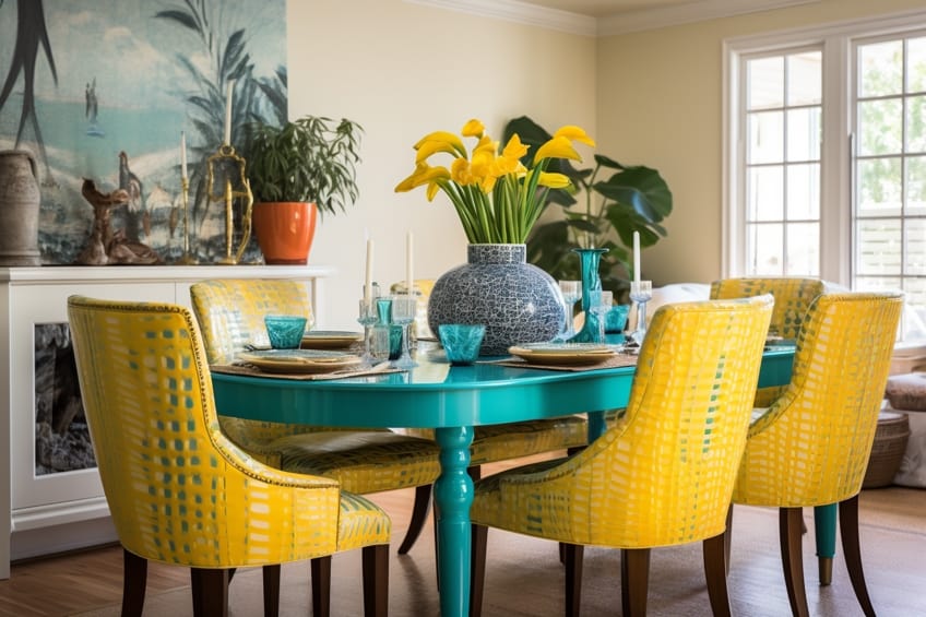 turquoise and yellow