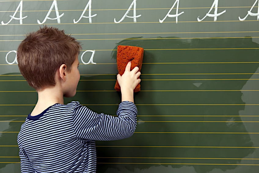 Damp Sponge Removes Chalk Marker