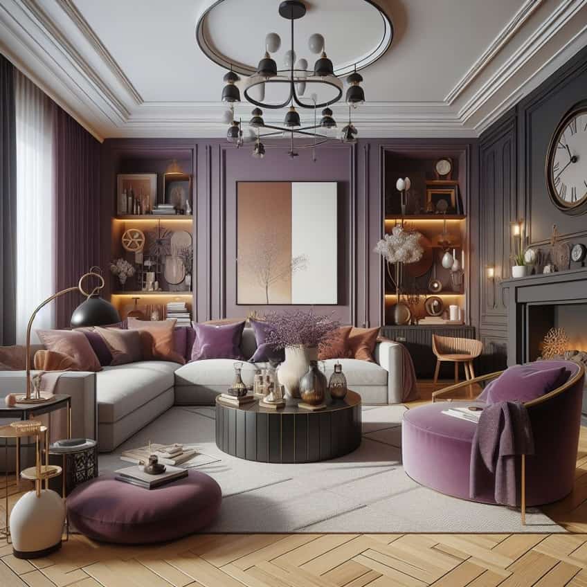 brown and purple mixed interior design