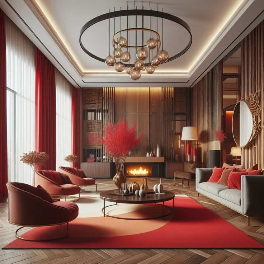 red and brown mixed interior design