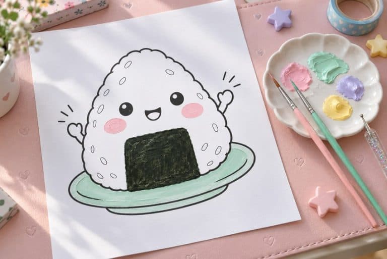 kawaii ausmalbild teilweise mit Buntstiften ausgemalt