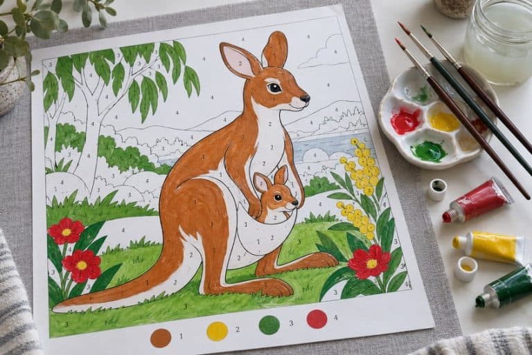 malen nach zahlen Vorlage teilweise mit Buntstiften ausgemalt