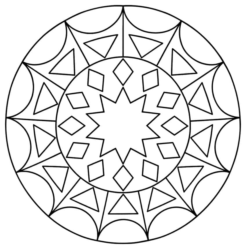 Mandala mit zwölfzackigem Stern, zwölf Rauten, zwölf Dreiecken und Bogenfeldern im Kreis