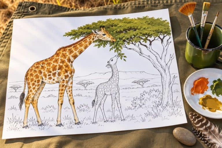 tiere ausmalbild teilweise mit Buntstiften ausgemalt